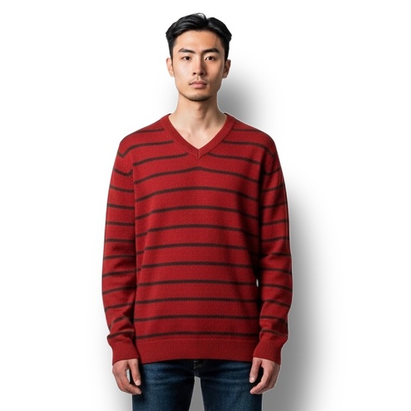 Aeropostale Mens V Neck Wool Blend Striped Sweater Preppy Urban Grunge Retro L - Picture 1 of 7